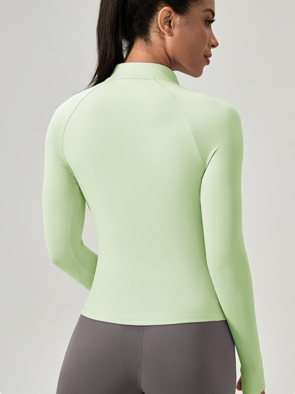 Flexvibe Women’s Yoga Fitness Long Sleeve - Naked Feel Half-Zip Stand Collar Tight Fit