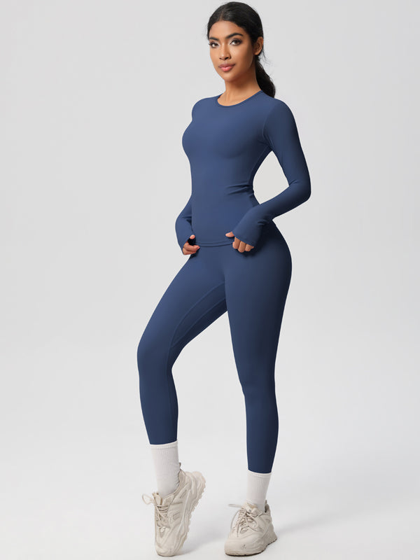 Flexvibe Stretchy High-Waisted Yoga Set - Double Brushed Long-Sleeve Versatile Athletic Wear