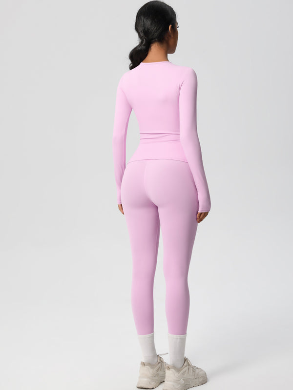 Flexvibe Stretchy High-Waisted Yoga Set - Double Brushed Long-Sleeve Versatile Athletic Wear