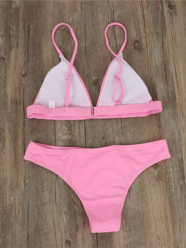 Flexvibe Plus Size Solid Triangle Cup Bikini - Removable Pads Vacation Slimming Suit