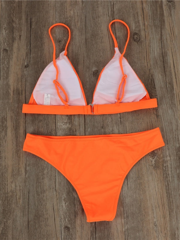 Flexvibe Plus Size Solid Triangle Cup Bikini - Removable Pads Vacation Slimming Suit