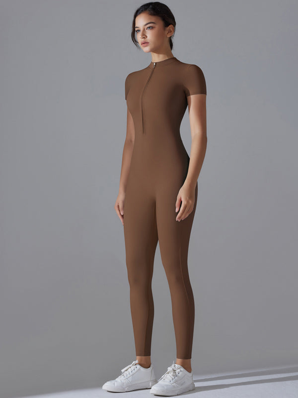 Flexvibe Zip Short Sleeve Bodysuit - Stretchy Breathable Moisture-Wicking Workout Wear