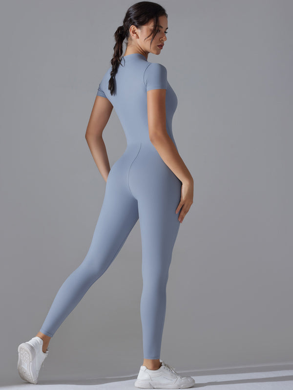 Flexvibe Zip Short Sleeve Bodysuit - Stretchy Breathable Moisture-Wicking Workout Wear