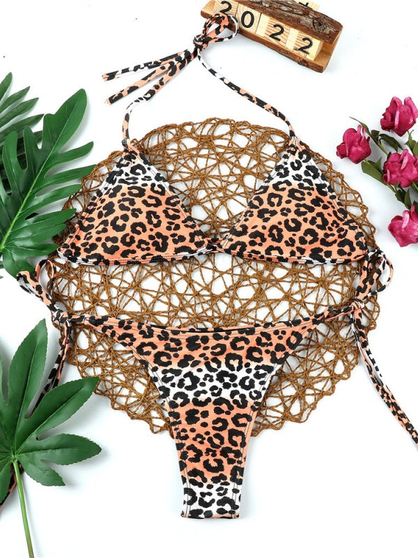 Flexvibe Plus Size Leopard Print Tie-Side Bikini - Removable Pads Vacation Swimwear