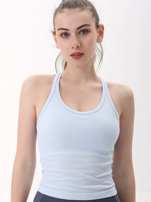 Flexvibe Ribbed Racerback Sports Tank - Built-in Cups Quick Dry Slim Fit