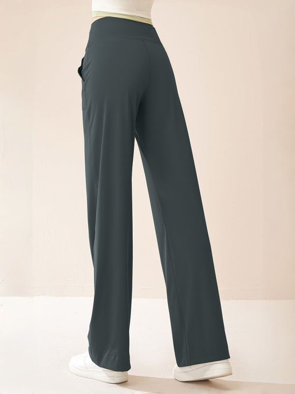 Flexvibe Drawstring High-Waisted Pants - Stretchy Straight-Wide Leg Tummy Control