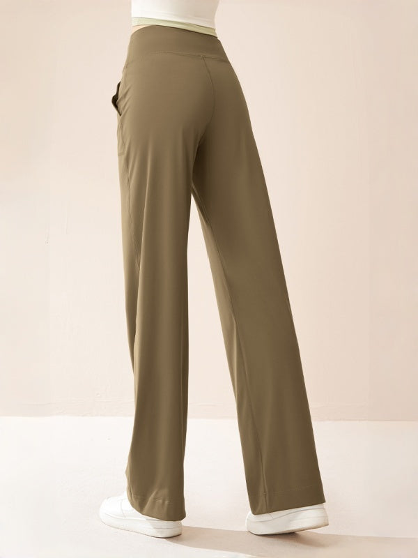 Flexvibe Drawstring High-Waisted Pants - Stretchy Straight-Wide Leg Tummy Control