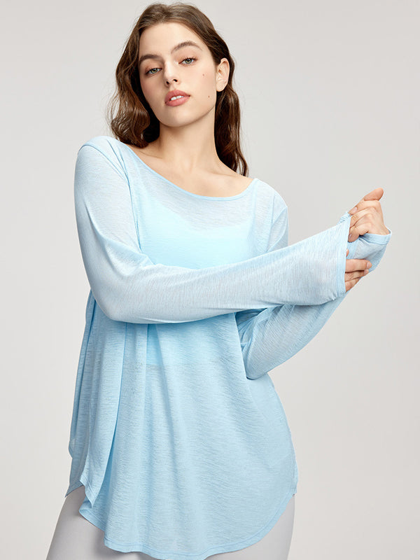 Flexvibe Plus-Size Long-Sleeve Yoga Cover-Up - Back Slit Drawstring Fitness Daily Wear
