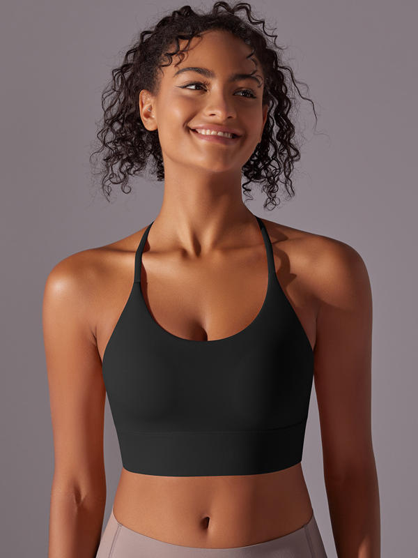 Flexvibe Double-Sided Nylon Sports Bra Cross Back Fixed Cup High Elastic
