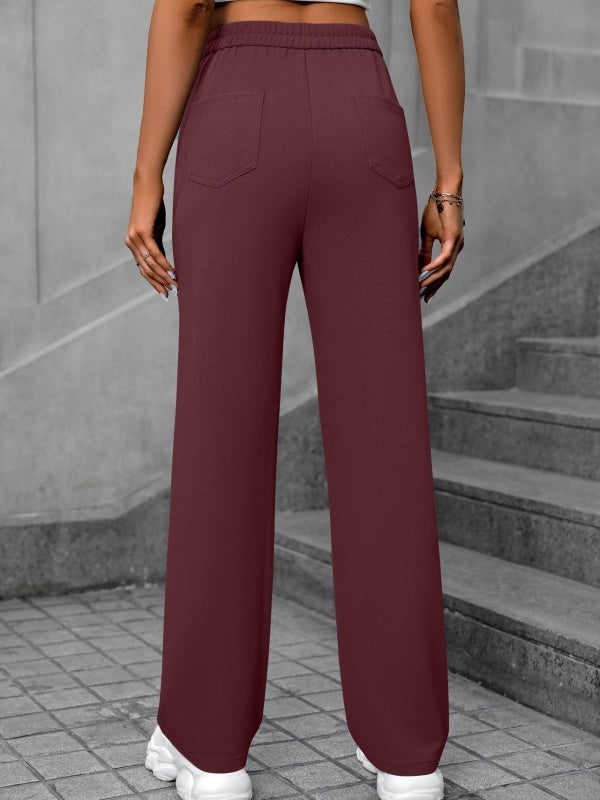 Flexvibe High-Waisted Straight-Leg Wide-Leg Pants - Button Embellished Loose Casual Trousers