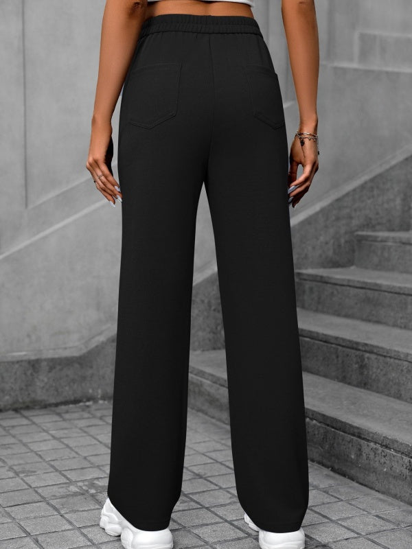 Flexvibe High-Waisted Straight-Leg Wide-Leg Pants - Button Embellished Loose Casual Trousers