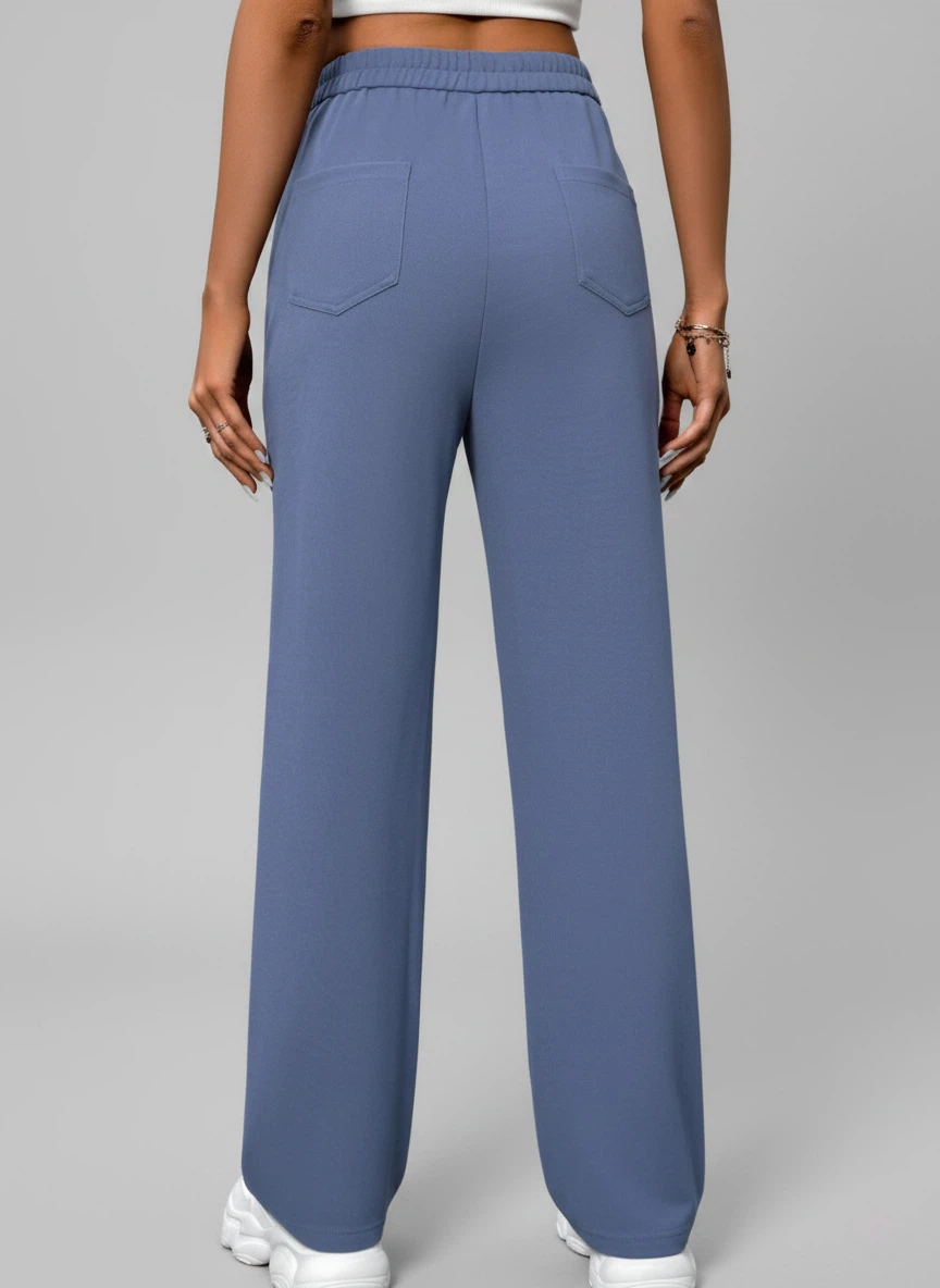 Flexvibe High-Waisted Straight-Leg Wide-Leg Pants - Button Embellished Loose Casual Trousers