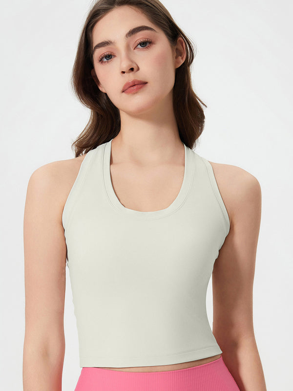 Flexvibe Women’s High Elastic Racerback Tank - Seamless U-neck Yoga Fitness Top with Bra