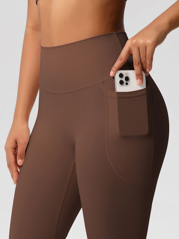 Flexvibe High Waisted Double-Sided Brushed Yoga Leggings - High Elastic Side Pockets Tummy Control