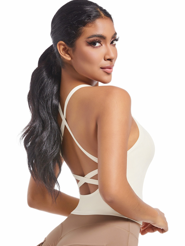 Flexvibe High Support Nylon Bra Crisscross Back Fixed Pad for Gym Run Yoga