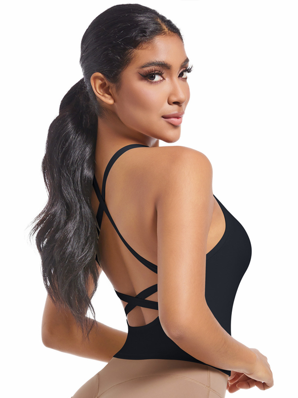 Flexvibe sports bra back view for daily movement, with cross back and seamless for yoga, gym, commute, and daily