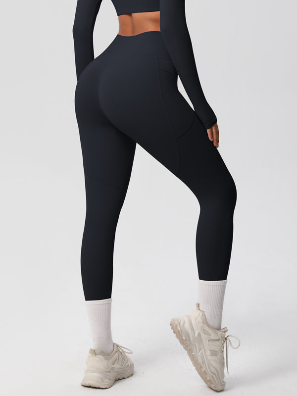 Flexvibe High Waisted Double-Sided Brushed Yoga Leggings - High Elastic Side Pockets Tummy Control