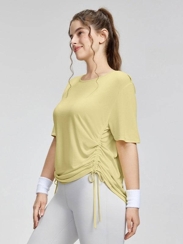 Flexvibe Plus-Size Loose Yoga Short Sleeve - Drawstring Ruched Slimming Workout