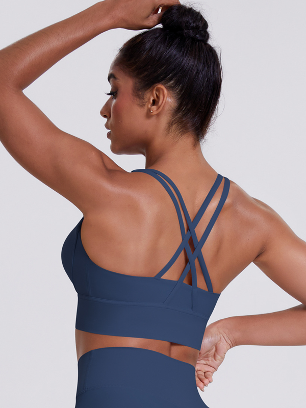Flexvibe Brushed Cross Back Sports Bra High Support Breathable Removable Pads