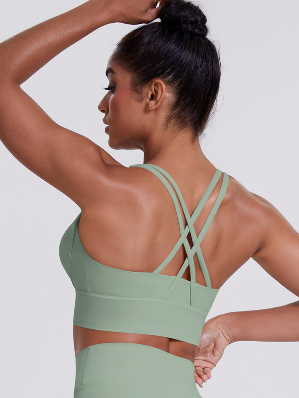 Flexvibe Brushed Cross Back Sports Bra High Support Breathable Removable Pads