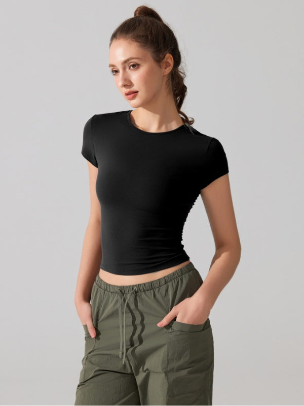 Flexvibe Quick Dry Sports Tee Crew Neck Fitted Waist High Elastic Slim Fit
