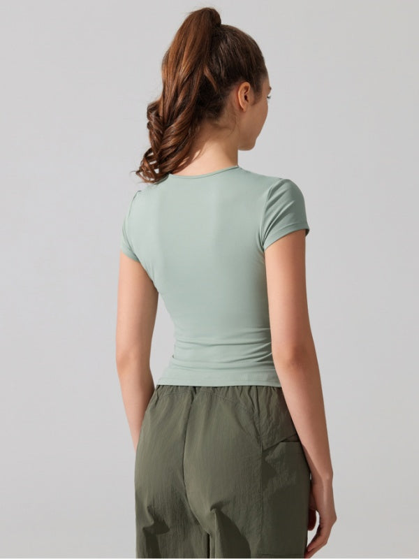 Flexvibe Quick Dry Sports Tee Crew Neck Fitted Waist High Elastic Slim Fit