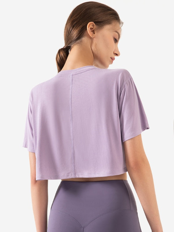 Flexvibe Women’s Yoga Gym Cover-Up - Modal Loose Crop Top Breathable Short Sleeve