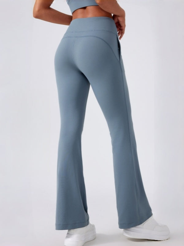 Flexvibe High Waisted Butt Lifting Wide Leg Flared Yoga Pants - Tummy Control with Side Pockets