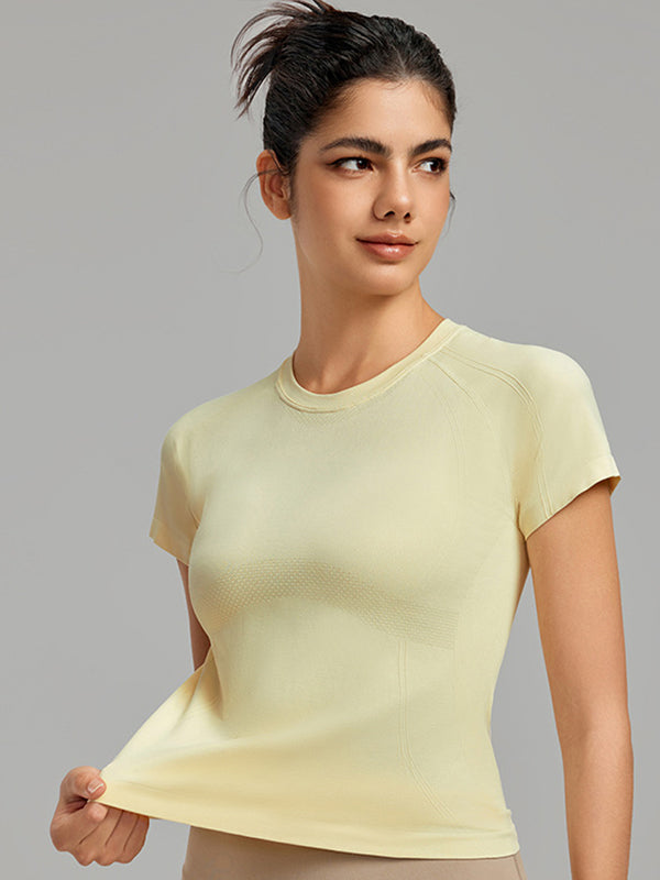Flexvibe Women’s Gym Slim Fit T-Shirt - Barely-There Seamless Waist Cinching Sweat-Absorbing