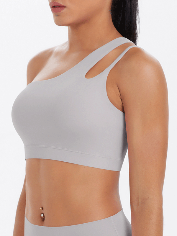 Flexvibe One Shoulder Sports Bra Removable Pads Brushed Nylon High Elastic