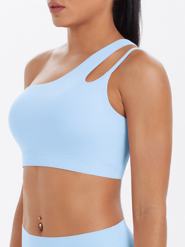 Flexvibe One Shoulder Sports Bra Removable Pads Brushed Nylon High Elastic