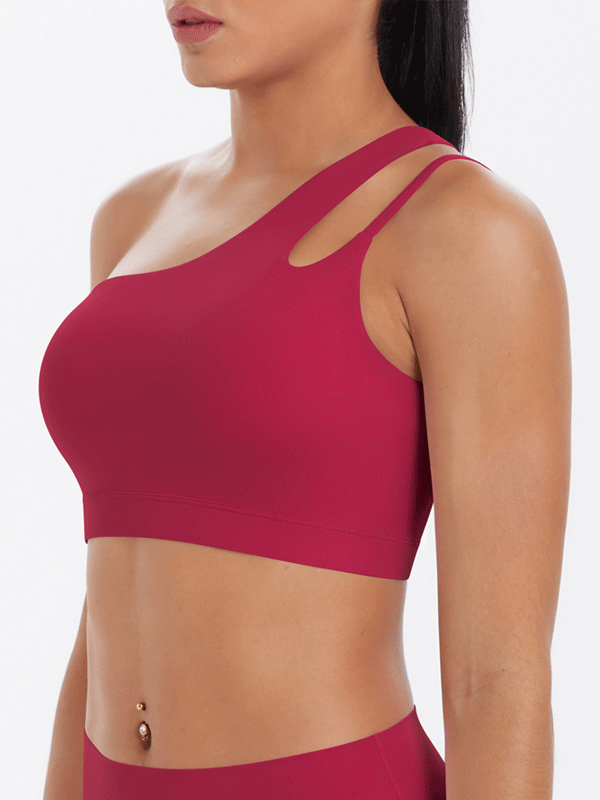 Flexvibe One Shoulder Sports Bra Removable Pads Brushed Nylon High Elastic