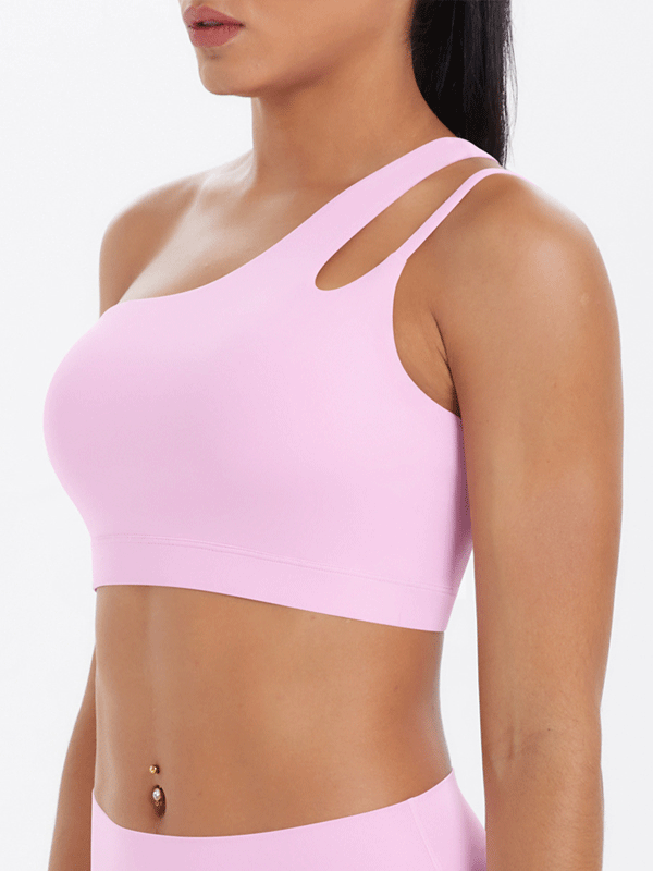 Flexvibe One Shoulder Sports Bra Removable Pads Brushed Nylon High Elastic