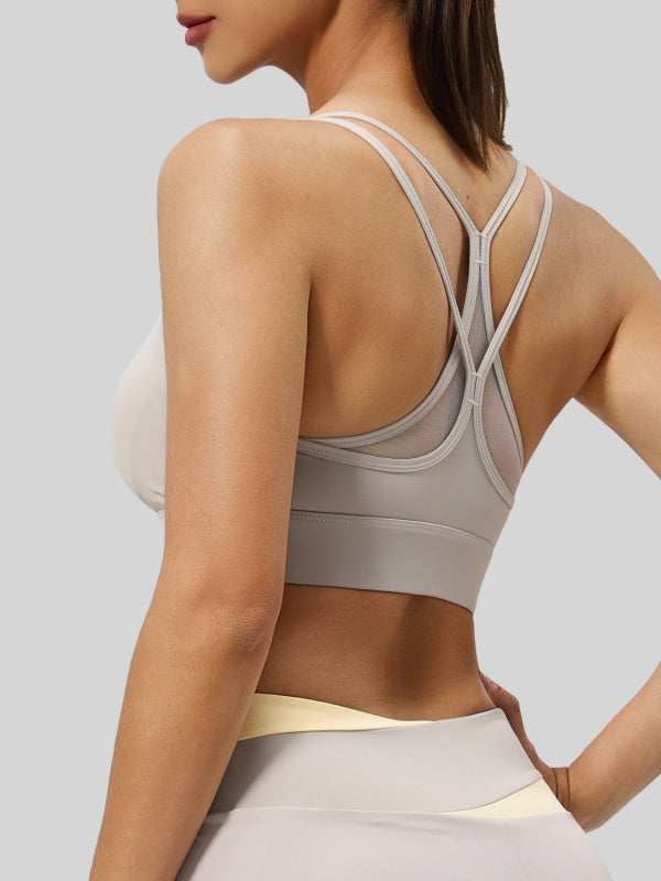 Flexvibe Mesh Crisscross-Back Sports Bra - Wireless Breathable Non-Slip Yoga Gym Top