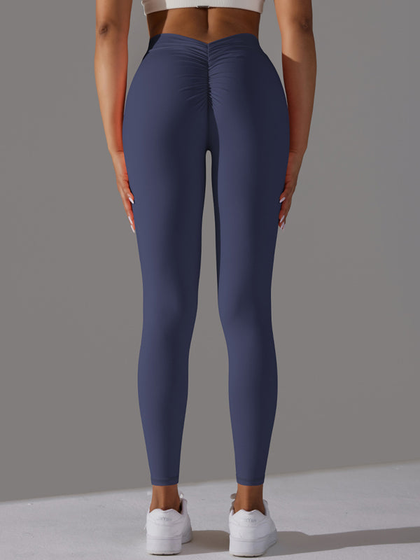 Flexvibe V-Waist Ruffled Yoga Capris - High Waisted Butt Lifting Tummy Control Solid Color