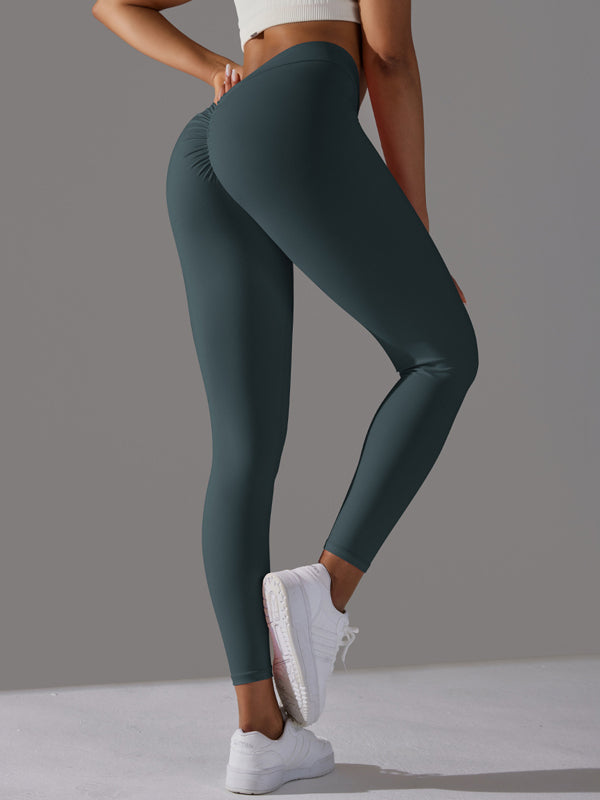 Flexvibe V-Waist Ruffled Yoga Capris - High Waisted Butt Lifting Tummy Control Solid Color