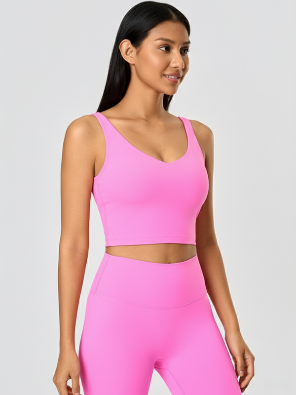 Flexvibe Backless Sports Bra - Wide Straps V-Neck Removable Padded Cups High Elastic