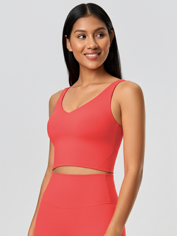 Flexvibe Backless Sports Bra - Wide Straps V-Neck Removable Padded Cups High Elastic