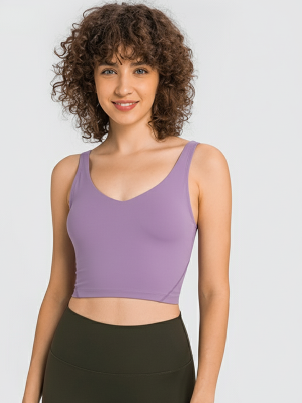 Flexvibe Backless Sports Bra - Wide Straps V-Neck Removable Padded Cups High Elastic