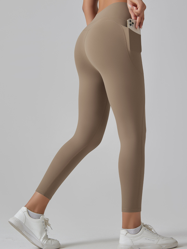 Flexvibe High Waisted Seamless Yoga Leggings - Barely There Side Pockets Butt Lifting Quick Dry