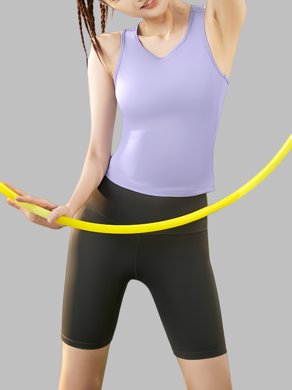 Flexvibe Crew Neck Sports Tank Top with Built-in Bra - Non-Slip Breathable Yoga Gym Workout Top