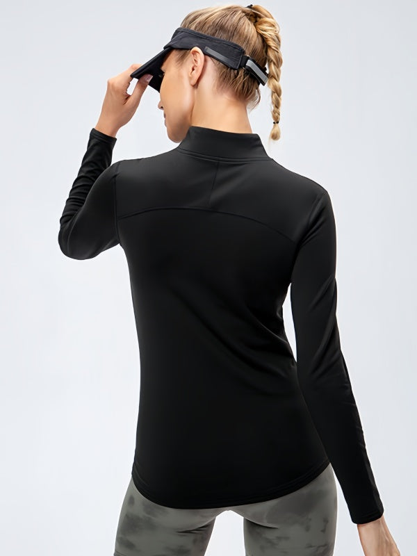 Flexvibe Fleece-Lined Sports Sweatshirt - Stand Collar High Elastic Slimming Tight Fit