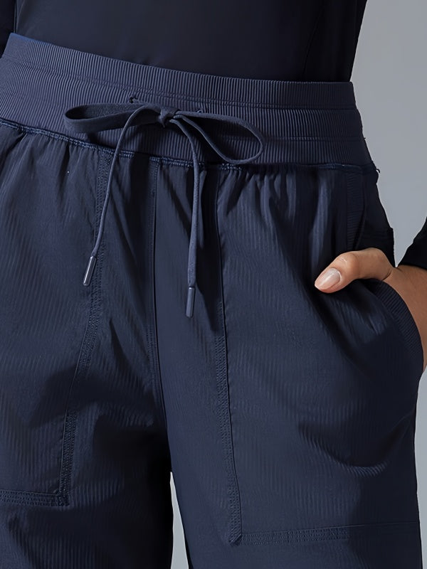 Flexvibe High Waisted Straight Leg Cargo Pants - Drawstring Waist Flip-Top Pockets 4-Way Stretch