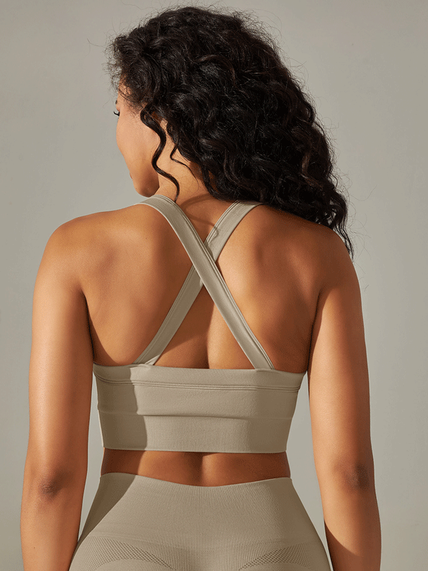 Flexvibe Seamless Knit Sports Bra Crisscross Back High Elastic Removable Pads