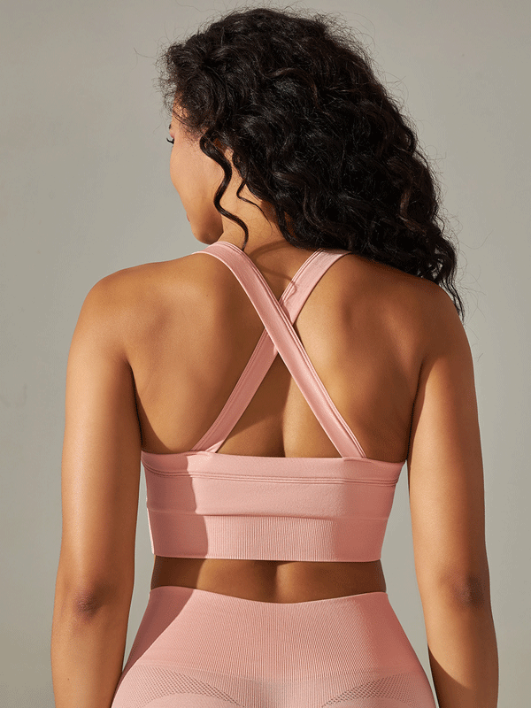 Flexvibe Seamless Knit Sports Bra Crisscross Back High Elastic Removable Pads