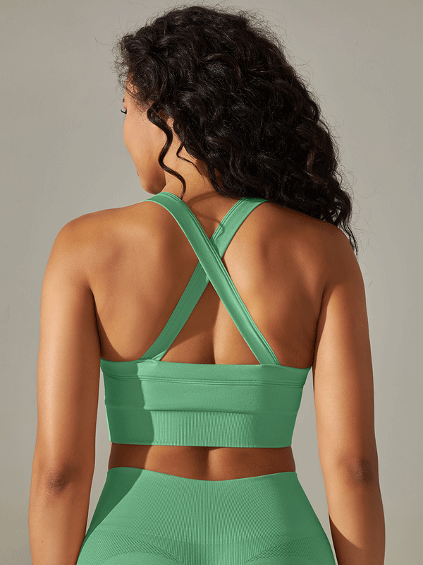 Flexvibe Seamless Knit Sports Bra Crisscross Back High Elastic Removable Pads