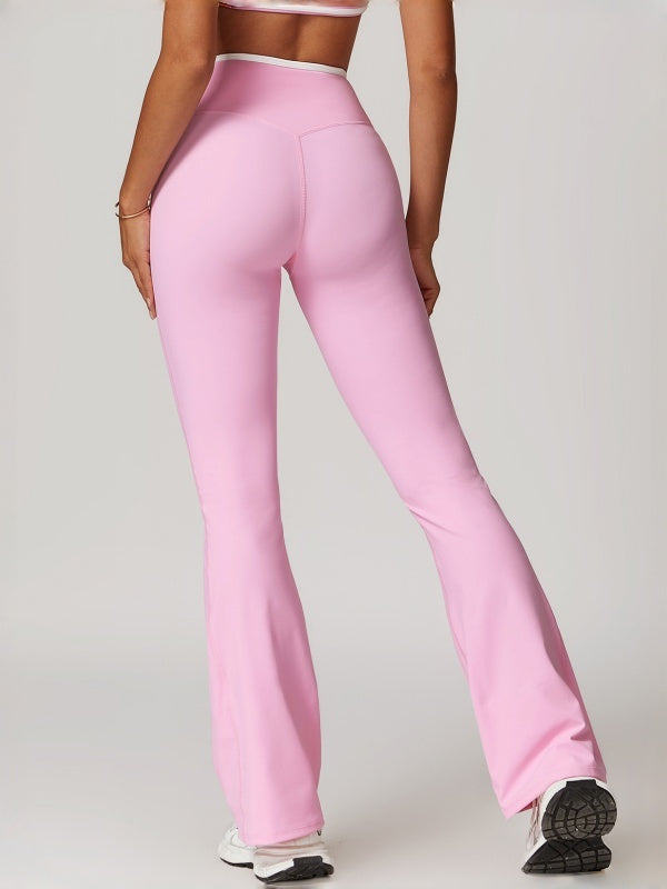 Flexvibe High Waisted Crisscross Yoga Pants - Naked Feel Butt Lifting Wide Leg Flared Tummy Control