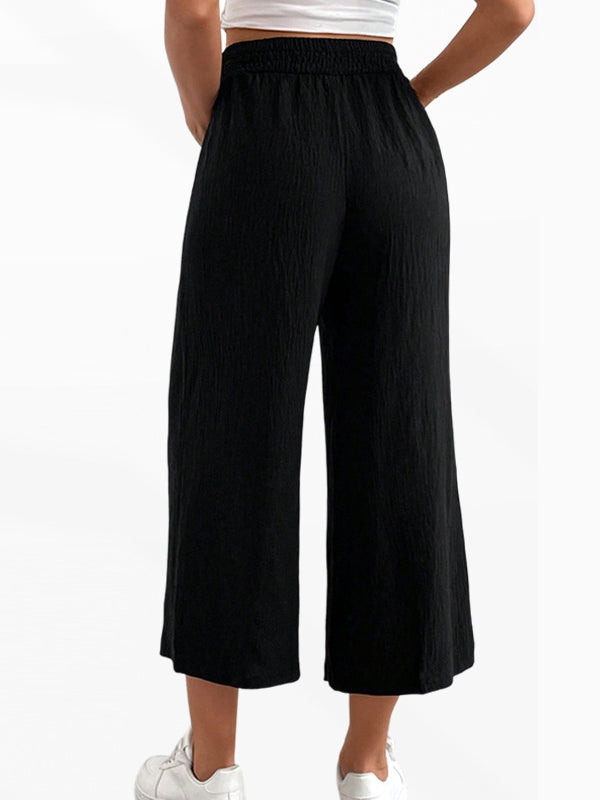 Flexvibe Maternity Wide Leg Cropped Pants - Tummy Support High Elastic Straight Pregnancy Bottoms