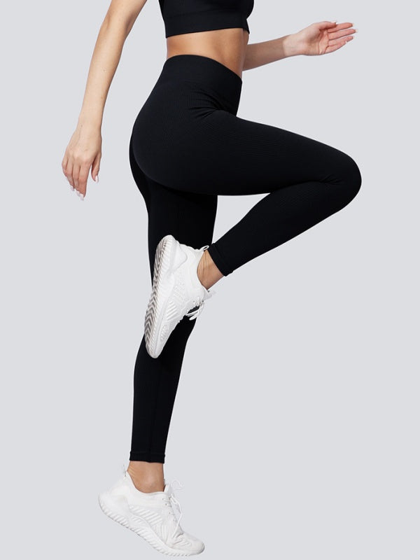 Flexvibe High Waisted Seamless Yoga Leggings - Fleece-Like Thin Stripes Naked Feel No Camel Toe