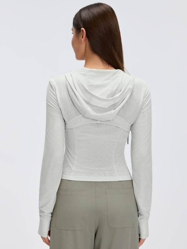 Flexvibe Mesh Breathable Hooded Sports Jacket, Slim Fit Yoga Running Fitness Coat For Women